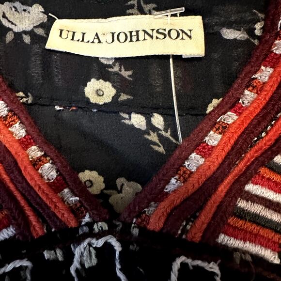 Ulla Johnson Anosha Blouse 100% Silk Ruffle Cap Sleeve Floral Print Black 0 - Picture 3 of 5